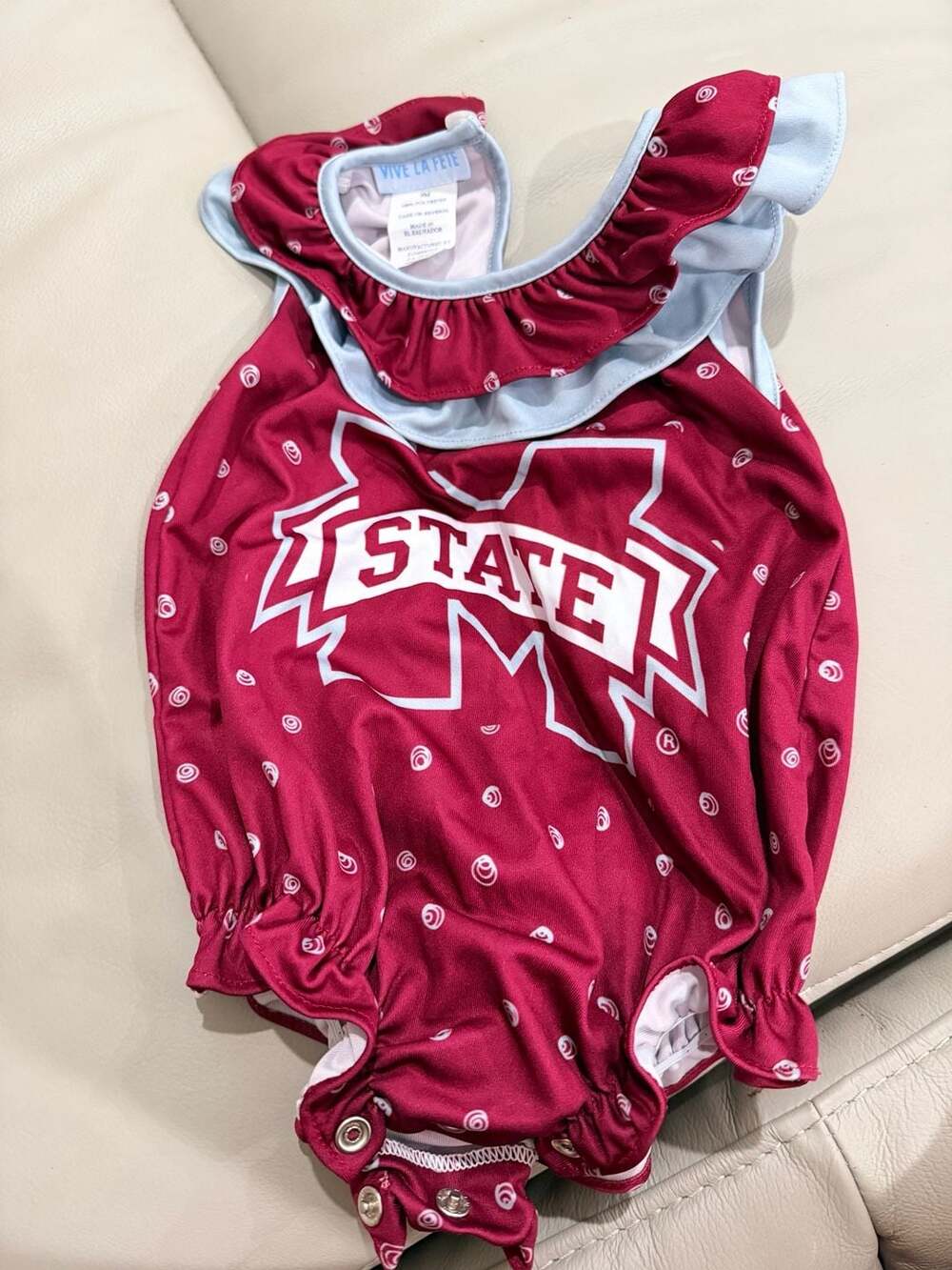 Vive La Fete Mississippi State Bulldogs Baby Girl Ruffle Bodysuit 6M